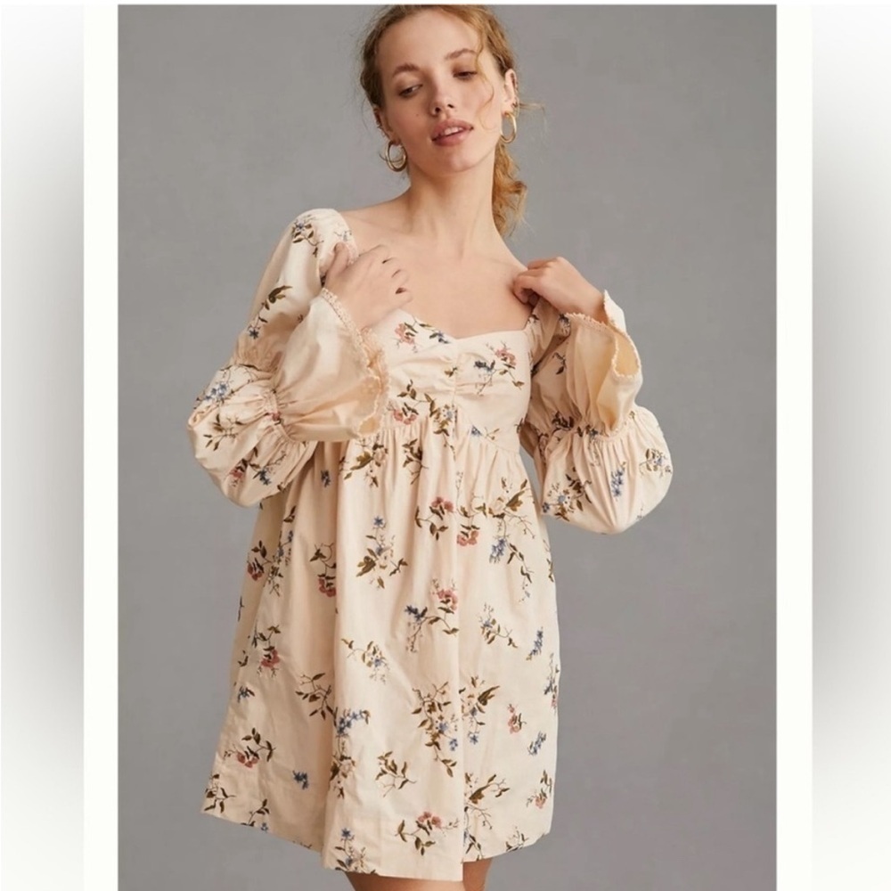 Anthropologie Embroidered Mini Dress NWT — Sand S | Cottagecore Boho - Picture 16 of 16